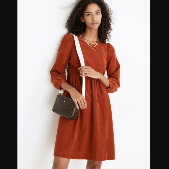 Madewell Dresses & Skirts - NWT Madewell Corduroy Puff-Sleeve Mini Dress in Faded Rust